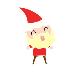 man with beard sticking out tongue wearing santa hat