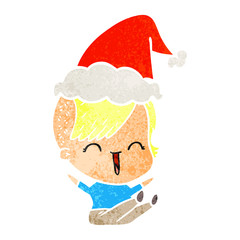 retro cartoon of a happy hipster girl wearing santa hat