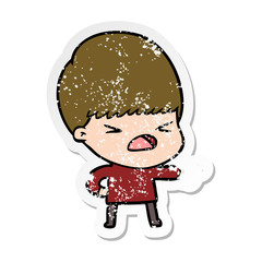 distressed sticker of a cartoon stressed man