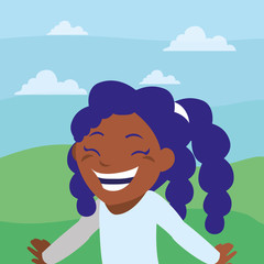 happy black girl celebrating in the camp