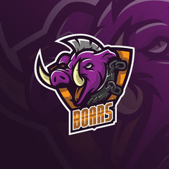 boar vector mascot logo design with modern illustration concept style for badge, emblem and tshirt printing. angry boar illustration for sport and esport team.