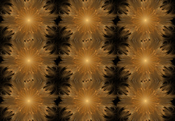 Abstract image. Computer generated. Grid of virtual golden flowers.