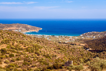 Fototapeta na wymiar The seaside village of Platis Gialos situated at the south side of Sifnos. Cyclades, Greece