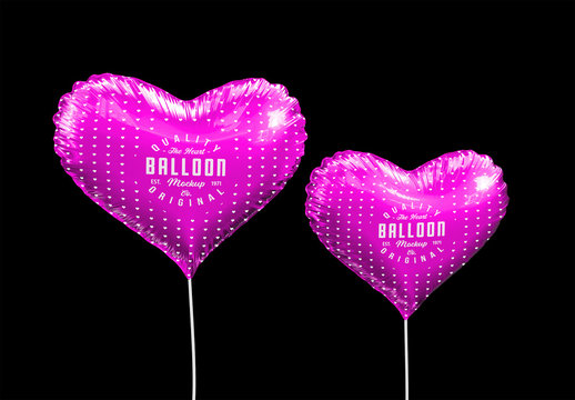 Two Metallic Heart Balloons Mockup