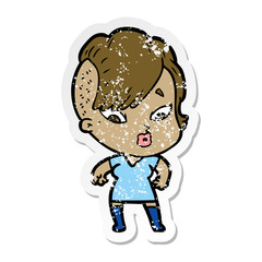 distressed sticker of a cartoon surprised girl