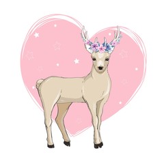 Deer cartoon illustration design.Cute bambi animal vector.Merry christmas card.