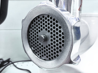 metal machine for mincing meat, presentation equipment