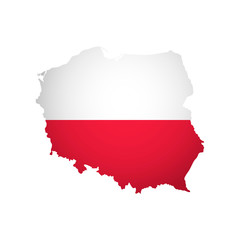 Vector isolated simplified illustration icon with silhouette of Poland map. National Polish flag (red, white colors). White background