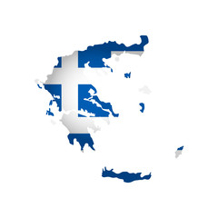 Vector isolated simplified illustration icon with silhouette of Greece map. National Greek flag (blue, white colors). White background