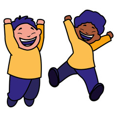 happy interracial boys celebrating