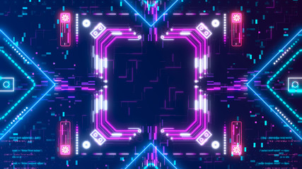 Obraz premium Neon glow digital background. Futuristic hud concept. Circuit board style