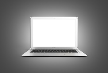 Modern laptop with emty screen isolated on black gradient background 3d