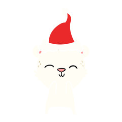 happy flat color illustration of a polar bear wearing santa hat