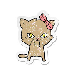 distressed sticker of a cute cartoon cat