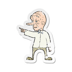 retro distressed sticker of a cartoon old man pointing