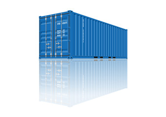 Blue Shipping Cargo Container for Logistics and Transportation on White Background Perspective View Vector Illustration