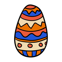 Cartoon, doodle Easter egg with ornament isolated on white background. Vector illustration. 