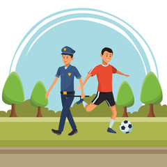 policeman and soccer player