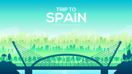 Big Netherland bridge on the landscape background of the city concept. Urban vector illustration design.