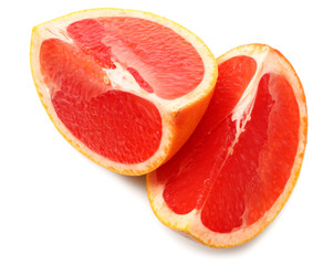 healthy food. sliced grapefruit isolated on white background. top view