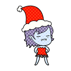comic book style illustration of a undead vampire girl wearing santa hat