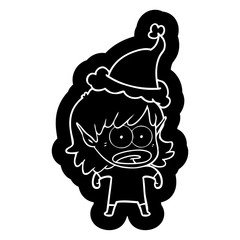 cartoon icon of a shocked elf girl wearing santa hat