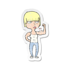 retro distressed sticker of a cartoon gym woman