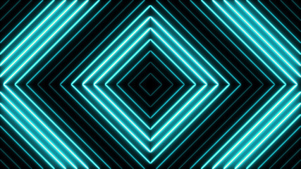 Neon rhombus lights concept. Abstract graphic background. Glowing lines texture. 3d illustration.