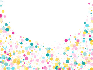 Memphis round confetti festive background in cyan blue, pink and yellow. Childish pattern vector.