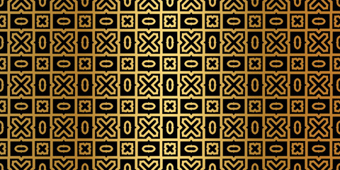 Geometric Seamless Pattern. Modern Traditional Geometric Ornament. Vector Illustration. For The Interior Design, Wallpaper, Decoration Print, Fill Pages, Invitation Card, Cover Book. Black gold color
