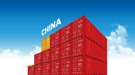 Fototapeta premium Shipping Cargo Container China Flag For Logistics And Transportation With Clouds