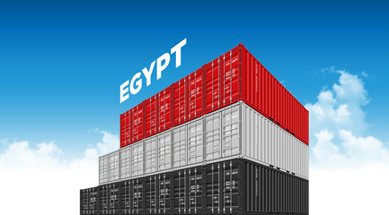 Shipping Cargo Container Egypt Flag For Logistics And Transportation With Clouds