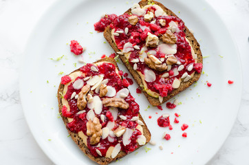 Homemade chia seeds jam toasts