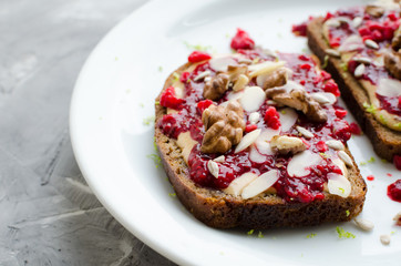 Homemade chia seeds jam toasts