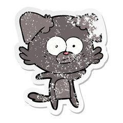 distressed sticker of a nervous dog cartoon