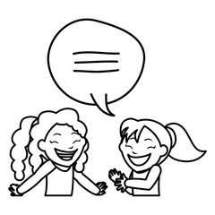 happy little girls with speech bubble