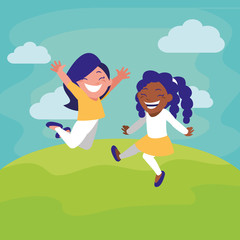 happy interracial girls in the camp characters