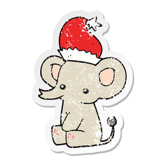distressed sticker of a cute christmas elephant