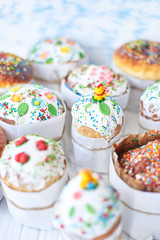 Easter cakes on a white wooden background