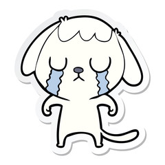 sticker of a cute cartoon dog crying