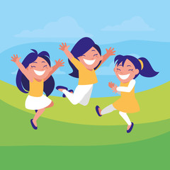 happy little girls celebrating in the camp