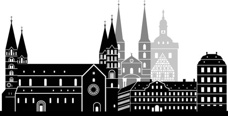 Bamberg skyline detailliert Graustufen // Vektor