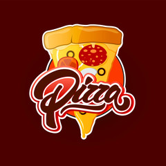 Pizza fast food in lettering style , logo or emblem. Vector