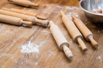 rolling pins for dough are on the table