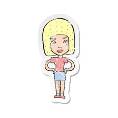 retro distressed sticker of a cartoon annoyed woman