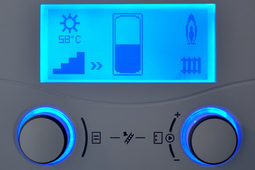 Home heating automation control unit with blue display