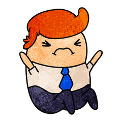 textured cartoon of an angry kawaii business man