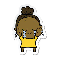 sticker of a cartoon crying old lady