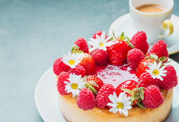 Strawberry cheesecake copy space.