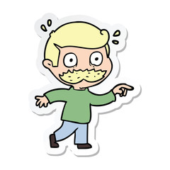 sticker of a cartoon man with mustache shocked